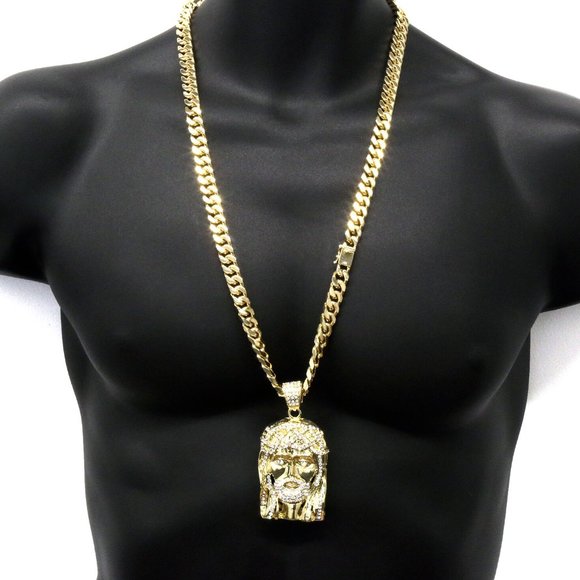 14k Jesus Huge Pendant 30" 10mm Necklace - Picture 1 of 5